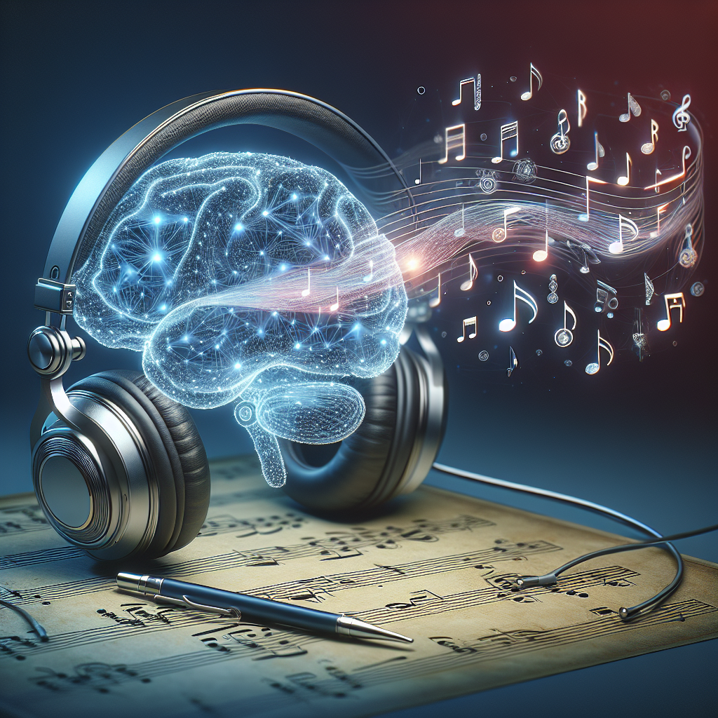 "Illustration of AI algorithms analyzing music preferences for personalized recommendations, highlighting the intersection of technology and music listening habits."